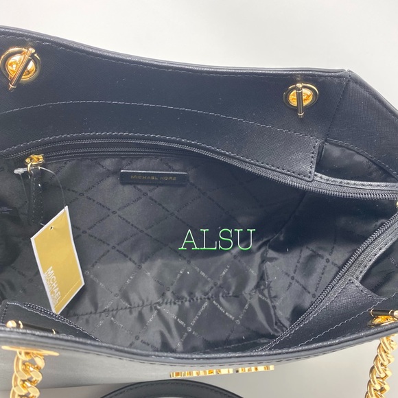 Michael Kors Large Chain Shoulder Tote Black Le - Picture 11 of 13